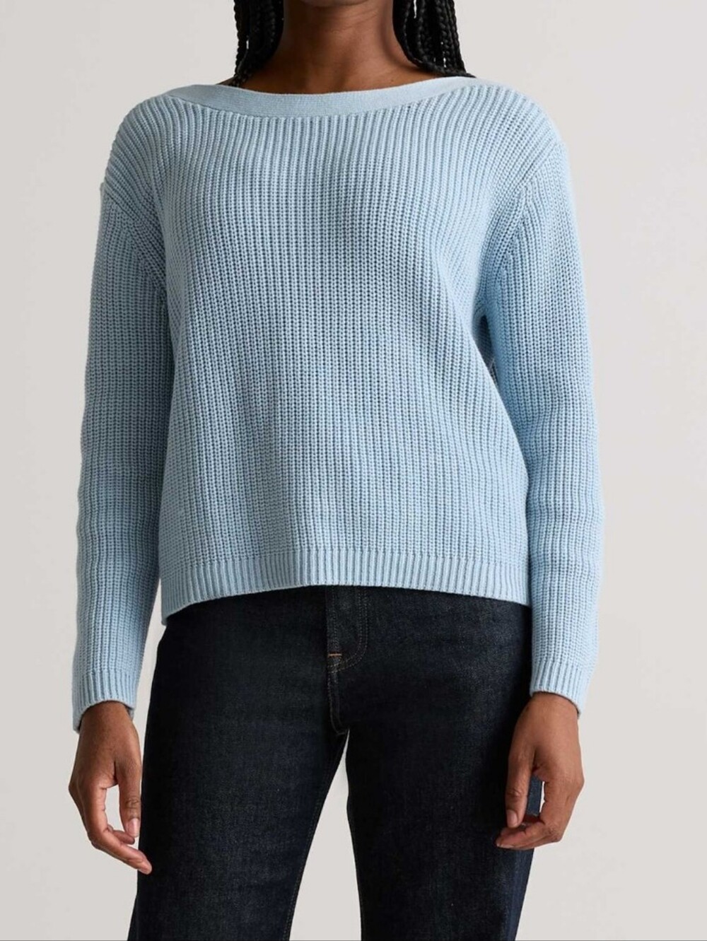 NWT Quince 100% Organic Cotton Fisherman Boatneck Sweater Sky Light Blue Large